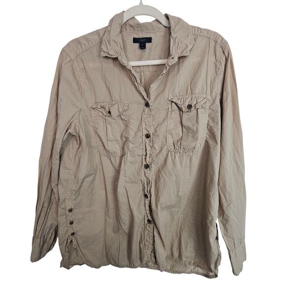 J. Crew Womens Minimalist Neutral Button Shirt Sz 14 Cotton Lightweight Classic - Picture 1 of 8